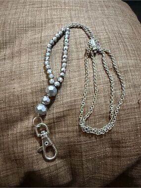 Silver Faceted Bead Lanyard with Lobster Clasp